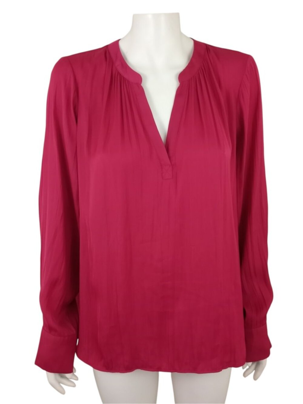 Sanctuary Lizzie Cranberry Red Sateen Tunic Top Women M Split V-Neck Long Sleeve